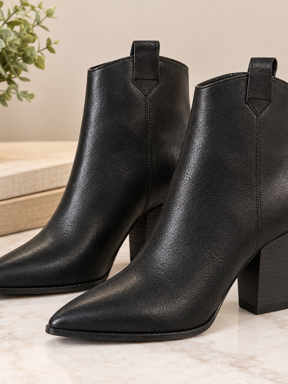 Lucky Brand Black Pointed Toe Block Heel Booties